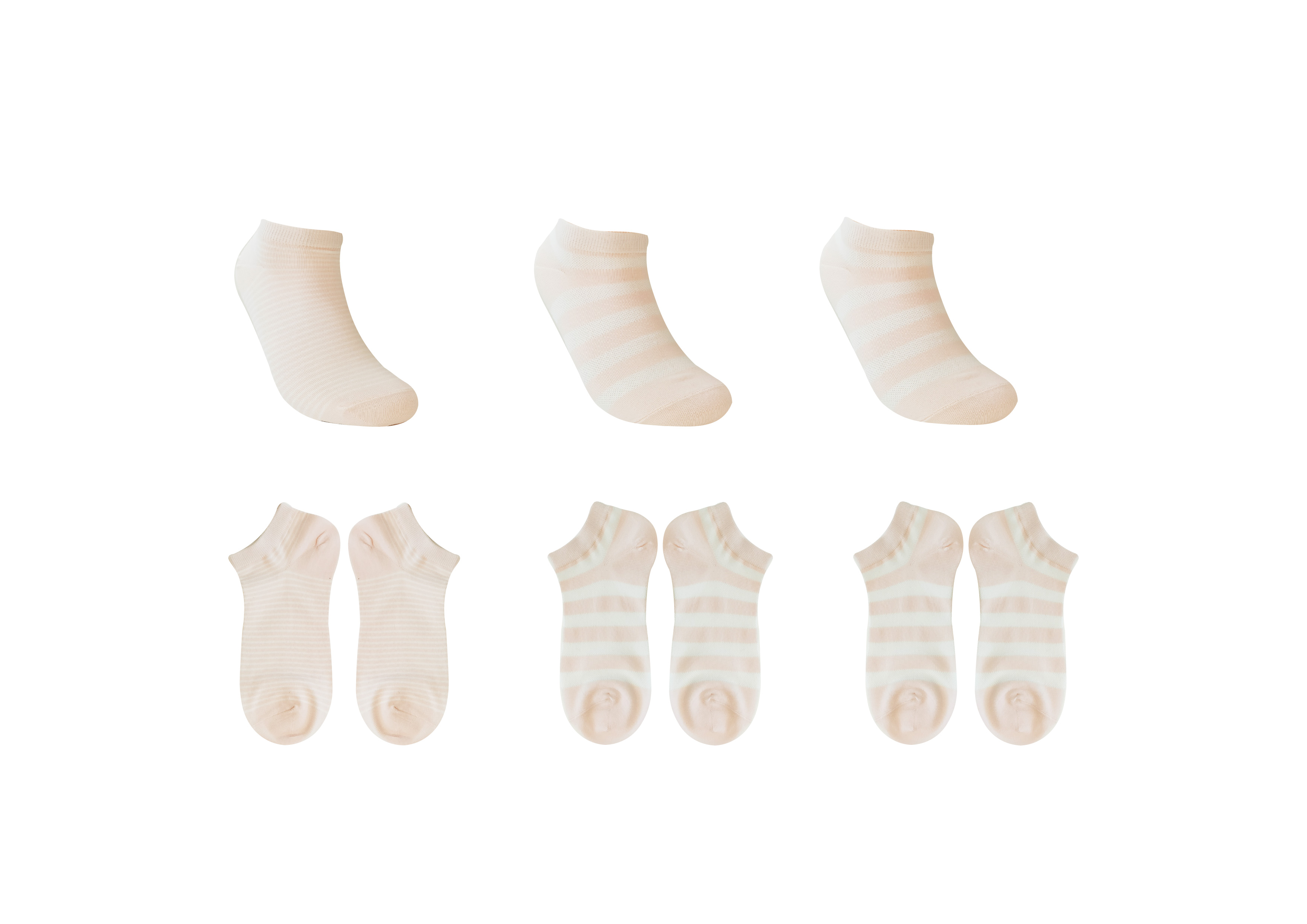 Women's Striped Ankle Socks (6 Pairs)(Pink)